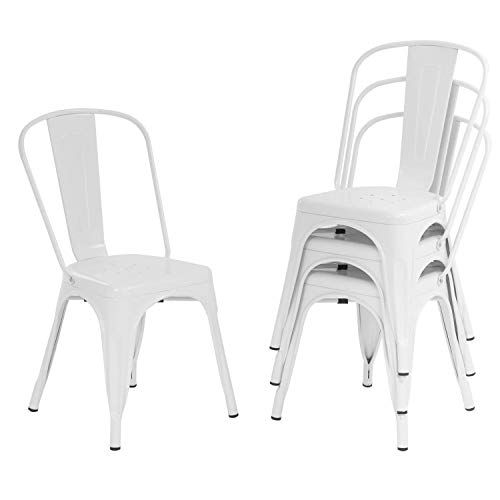 FDW Metal Dining Chairs Set of 4 Indoor Outdoor Chairs Patio Chairs Kitchen Chairs 18 Inch Seat Height Metal Restaurant Chair Stackable Chair Tolix Side Bar Chairs