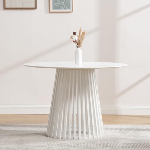 Round Dining Table for 4 People, 43 Inch White Kitchen Table Small Dinner Table Wood Kitchen Dinning Table for Dining Room Kitchen,Living Room
