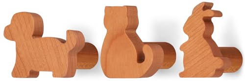 Modern Wooden Wall Hooks Set, Walnut Coat Hooks,Wall Mounted, Classy Wood Coat Hanger, Heavy Duty, Wall Mounted, Wood Pegs for Hanging Hats, Jackets, or Bags (Animals ? (Cherry 3pcs))