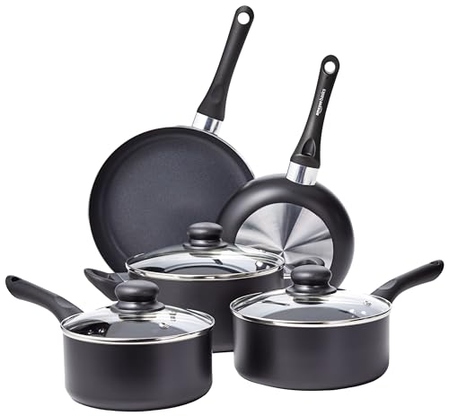 Amazon Basics Non Stick 8-Piece Kitchen Cookware Set, Includ