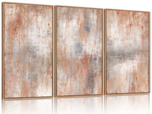 FWIEXA Orange Abstract Canvas Wall Art, Set of 3 Modern Framed Art Prints, Brushstrokes Large Wall Painting, 16x24inch Neutral Minimalist Wall Decor for Living Room, Bedroom, Dining Room, Office