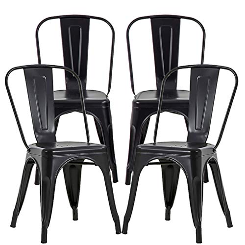 FDW Metal Dining Chairs Metal Chairs Patio Chair Seat Height Dining Room Kitchen Chair Tolix Restaurant Chairs Bar Stackable Chair Trattoria Metal Indoor Outdoor Chairs (Black)