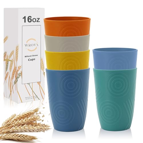Wheat Straw Cups 16oz set of 6 with Etched Pattern - Alterna