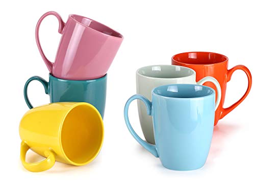 13 Ounce Porcelain Mugs, Set of 6, Tea and Coffee Mug Set, Multicolor (Multicolor, 13OZ)