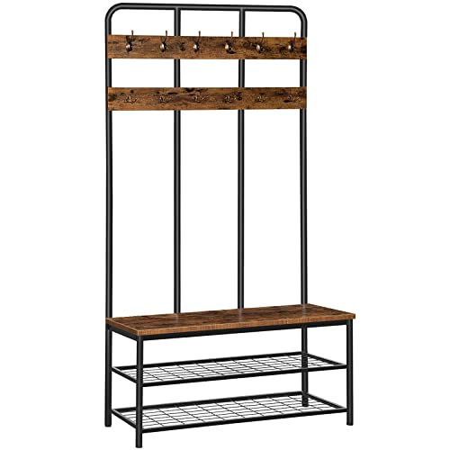 HOOBRO Hall Tree with Bench, Entryway Bench with Coat Rack,