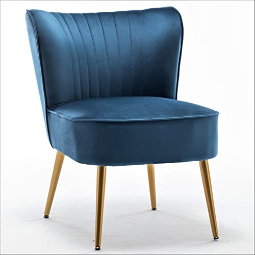 Modern Velvet Accent Chair for Living Room, Bedroom, or Entryway, Stylish and Comfortable Armless Design with Metal Legs, Navy Blue
