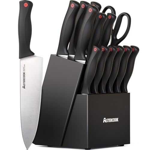 Astercook Knife Set, 15 Pieces Kitchen knives Set with Built