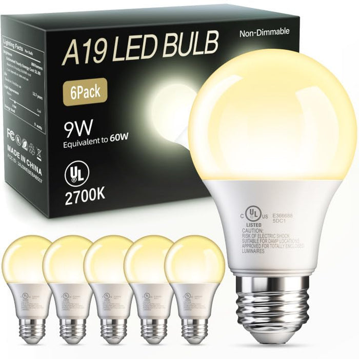 TJOY 6 Pack A19 LED Light Bulbs, 60 Watt Equivalent LED Bulb