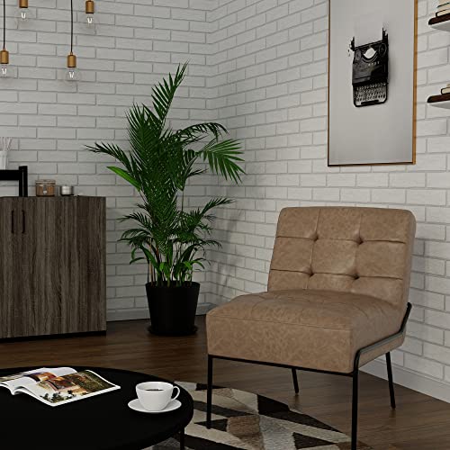 eLuxurySupply Accent Chair - Armless Upholstered Chair with Stain Resistant Fabric and Elegant Pintucking - Premium High Density Foam Cushion for Supreme Comfort - Easy Assembly - Faux Brown Leather