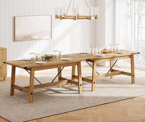 WAMPAT Set of 2 Farmhouse Dining Tables for 8-12 Persons wit