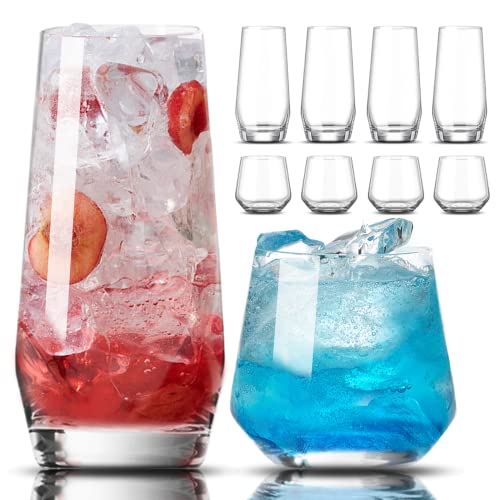 Mfacoy Drinking Glasses Set of 8-4 Tall Glass Cups 18 oz & 4