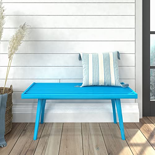 Plank+Beam Entryway Bench, Wooden End of Bed Bench for Bedroom, Mid-Century Modern Square Bench for Hallway, Living Room, Indoor, Porch, 41.25", Teal