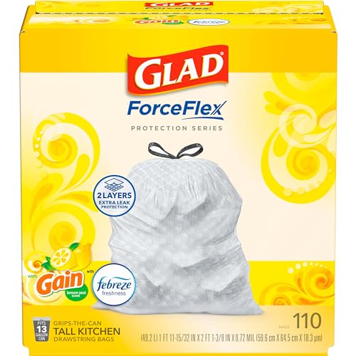 Glad Trash Bags, ForceFlex Tall Kitchen Drawstring Garbage B
