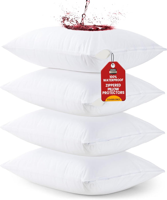 Utopia Bedding Set of 4 Waterproof Pillow Protectors with Zipper Queen Size (White), Ultra Soft Pillow Covers, Bed Bug and Dust Mite Proof Pillow Encasements, Moisture Wicking Pillow Cases
