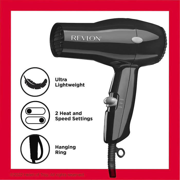 Revlon - Compact Hair Dryer | 1875W Lightweight Design, Perfect for Travel, (Black) - OG000201