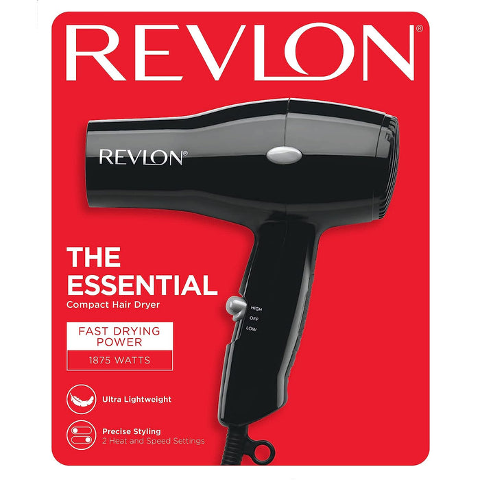 Revlon - Compact Hair Dryer | 1875W Lightweight Design, Perfect for Travel, (Black) - OG000201