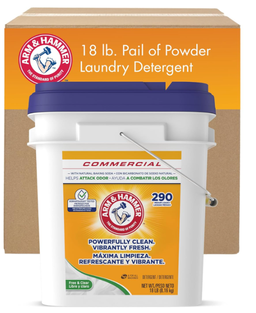 Arm & Hammer Powder Laundry Detergent, Professional Soap for Washing Clothes, 290 Loads, Free and Clear, Bulk 18lb Pail