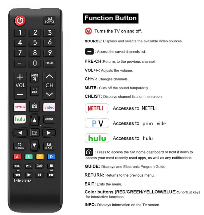Universal Remote Control for All Samsung TV Remote Compatible All Samsung LCD LED HDTV 3D Smart TVs Models
