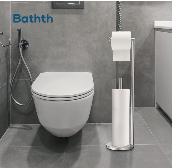 Toilet Paper Holder Stand, Toilet Paper Stand Brushed Nickel, Free Standing Toilet Paper Holder, Toilet Paper Storage by Bathth