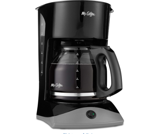Mr. Coffee Black Coffee Maker, 12 Cups, with Auto Pause and Glass Carafe, Perfect for Home and Office Use