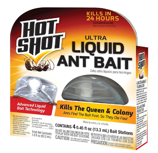 Hot Shot Ultra Liquid Ant Bait, Advanced Liquid Bait Technology Kills Common Household Ants Fast With No Drips Or Spills, 4 Count, Pack of 1